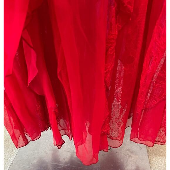 Alice+ Olivia Day Sunburst Red Pleated Sleeve Ruffle Tiered Maxi Dress Size 0 - Picture 10 of 16